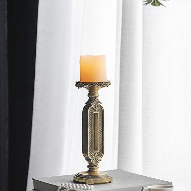 TOEMOA Elegant Antique Finish Cutout Candle Holder with Diamond Pattern Design
