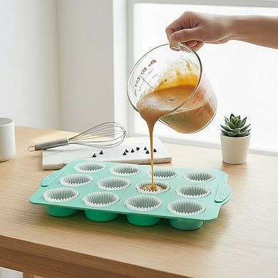 2-Piece Silicone Muffin Pan Set 12-Cup Nonstick Cupcake Baking Mold with Handles