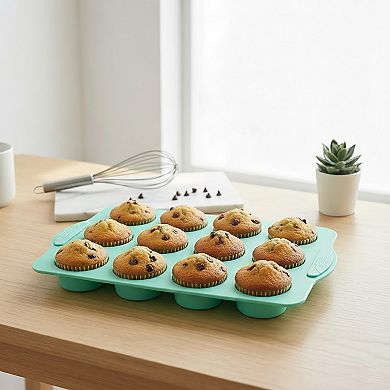 2-Piece Silicone Muffin Pan Set 12-Cup Nonstick Cupcake Baking Mold with Handles