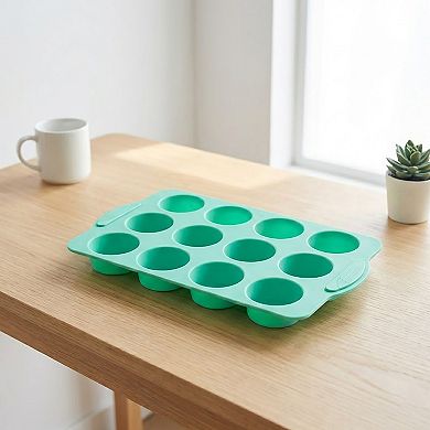 2-Piece Silicone Muffin Pan Set 12-Cup Nonstick Cupcake Baking Mold with Handles