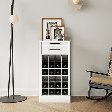 KWPZQEB Retro 24 Wine Bar Cabinet with Drawer, Wooden Buffet Cabinet for Dining Room