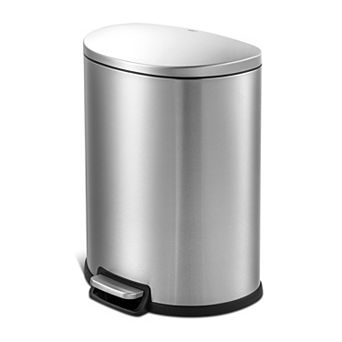 Qualiazero 50L / 13.2 Gallon D-Shape Stainless Steel Step Trash Can