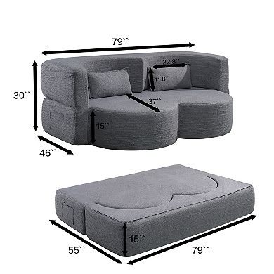GOODSILO Convertible Floor Sofa Bed with Foam Filling and Velvet Fabric