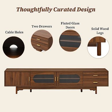 78" Cabinet TV Stand with Fluted Glass Doors & 2 Drawers