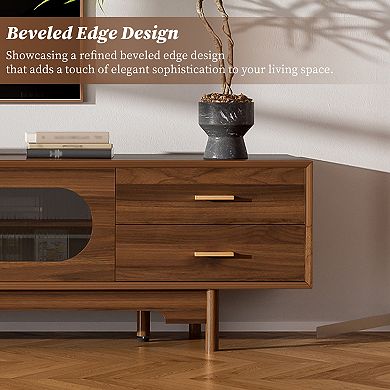 78" Cabinet TV Stand with Fluted Glass Doors & 2 Drawers