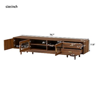 78" Cabinet TV Stand with Fluted Glass Doors & 2 Drawers