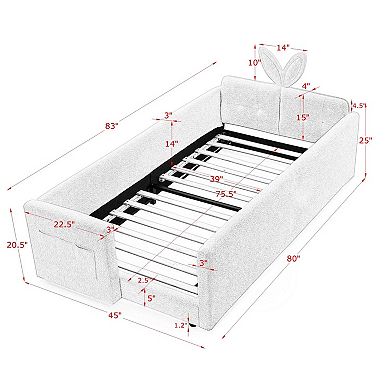 GOODSILO Twin Size Upholstered Platform Bed with Headboard and Safety Rail