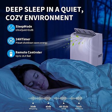 Auto-Evaporation Low Noise Portable AC Unit with Remote Control Fits for Large Room, Office, Garage,