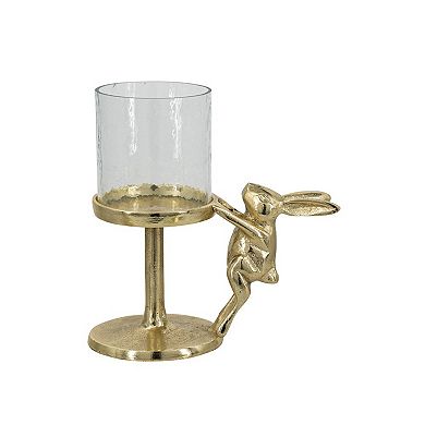 TOEMOA Elegant Glass Hurricane Candle Holder with Whimsical Bunny Accent