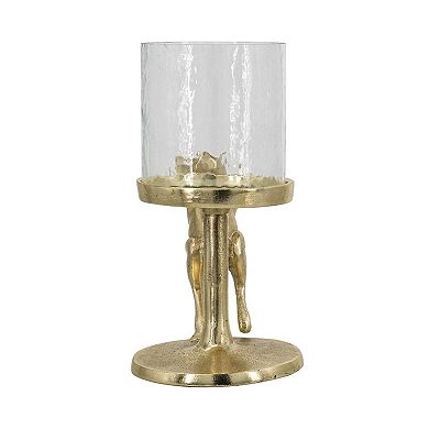 TOEMOA Elegant Glass Hurricane Candle Holder with Whimsical Bunny Accent