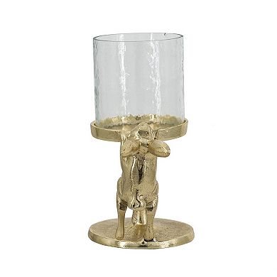 TOEMOA Elegant Glass Hurricane Candle Holder with Whimsical Bunny Accent