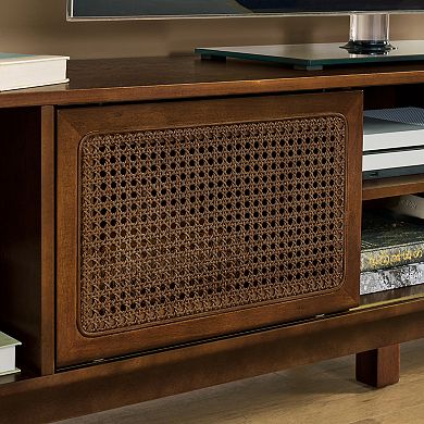 67.9 Inch Mid Century Modern Storage Cabinet With Rattan TV Stand
