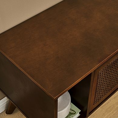 67.9 Inch Mid Century Modern Storage Cabinet With Rattan TV Stand