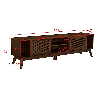 67.9 Inch Mid Century Modern Storage Cabinet With Rattan TV Stand