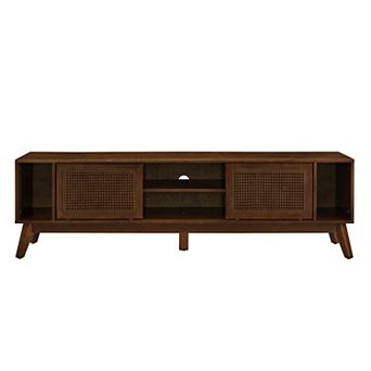 67.9 Inch Mid Century Modern Storage Cabinet With Rattan TV Stand