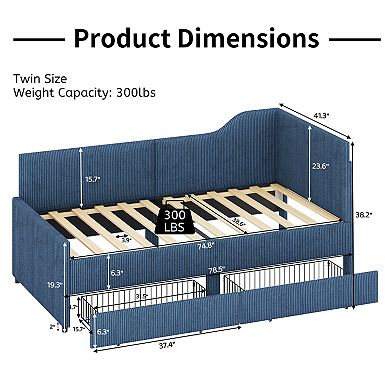 GOODSILO Twin Size L-Shaped Upholstered Daybed with Storage Drawers for Space Saving