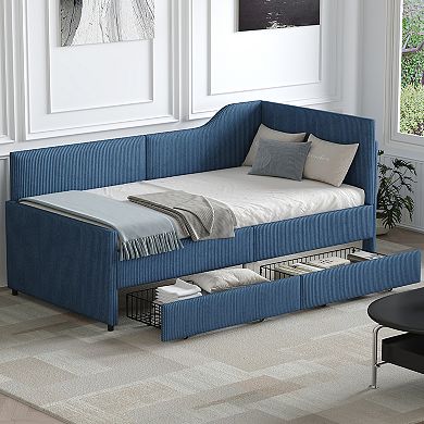 GOODSILO Twin Size L-Shaped Upholstered Daybed with Storage Drawers for Space Saving