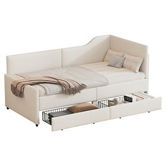 GOODSILO Twin Size L-Shaped Upholstered Daybed with Storage Drawers for Space Saving