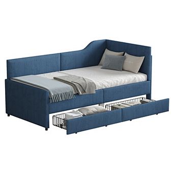 GOODSILO Twin Size L-Shaped Upholstered Daybed with Storage Drawers for Space Saving