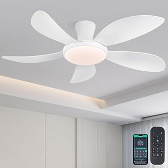 48 Inch Flush Mount Ceiling Fan with Light DC Motor Remote and App Control Indoor Use