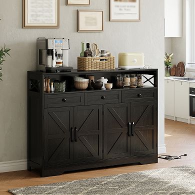 51" Buffet Cabinet, Sideboard with 3 Drawers, Open Shelf and Charging Station, for Kitchen