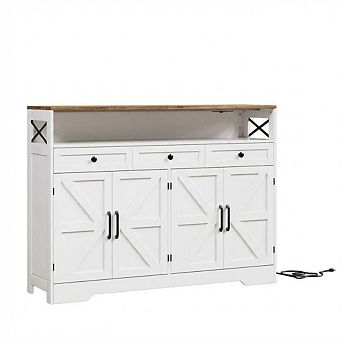 51" Buffet Cabinet, Sideboard with 3 Drawers, Open Shelf and Charging Station, for Kitchen