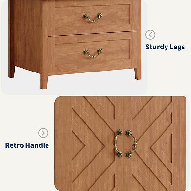 Spacious V Shape Tall Wooden Armoire Wardrobe Closet 2 Doors & Drawers, Hanging Rod