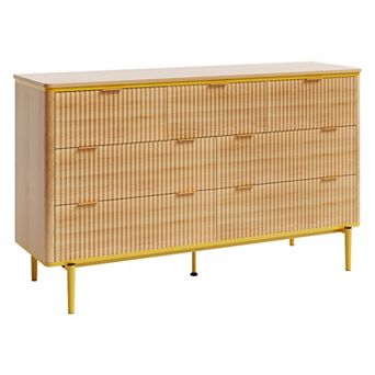 7 Drawers Dresser, Fluted Chest of Drawers Dresser, Storage Cabinet Curved Design for Living Room