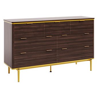 7 Drawers Dresser, Fluted Chest of Drawers Dresser, Storage Cabinet Curved Design for Living Room