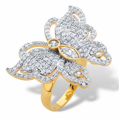 2.11 Cttw. Cubic Zirconia Gold-Plated Butterfly Cocktail Ring