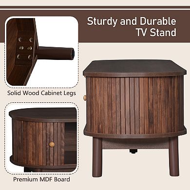 Modern Storage Cabinet Farmhouse TV Stand with Rattan Drawer