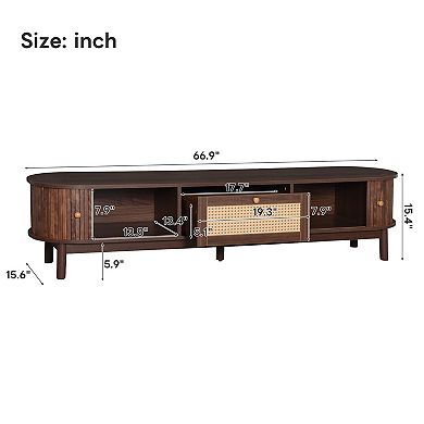 Modern Storage Cabinet Farmhouse TV Stand with Rattan Drawer