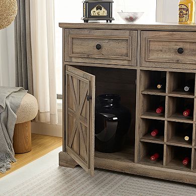Wine Bar Cabinet with Storage Sideboard and 2 Drawers