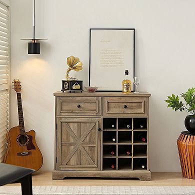 Wine Bar Cabinet with Storage Sideboard and 2 Drawers