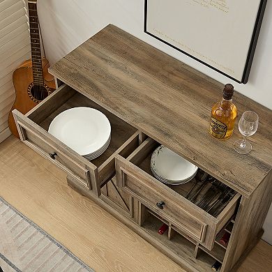 Wine Bar Cabinet with Storage Sideboard and 2 Drawers