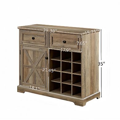Wine Bar Cabinet with Storage Sideboard and 2 Drawers