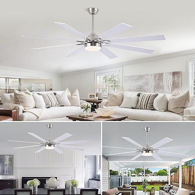 72 Inch Ceiling Fan with LED Light, DC Motor, 8-Blade Remote Control, 6-Speed Reversible Timer