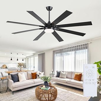 72 Inch Ceiling Fan with LED Light, DC Motor, 8-Blade Remote Control, 6-Speed Reversible Timer