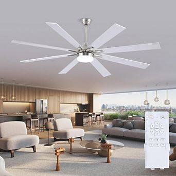 72 Inch Ceiling Fan with LED Light, DC Motor, 8-Blade Remote Control, 6-Speed Reversible Timer