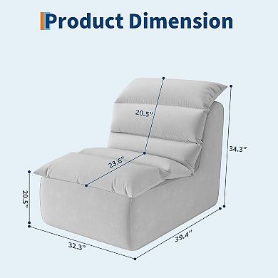 Bean Bag Chair, Lazy Floor Couch with High-Resilience Foam, Non-Slip Base