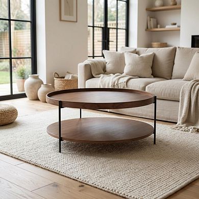 Starlight Canyon Home Veneer Round Coffee Table with Manufactured Wood and Metal Frame, Large