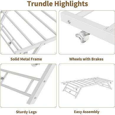 Stand Up Trundle Day Bed, Pop Up Trundle, Twin Trundle Bed Frame Only, Metal Slats Support