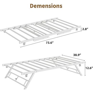 Stand Up Trundle Day Bed, Pop Up Trundle, Twin Trundle Bed Frame Only, Metal Slats Support
