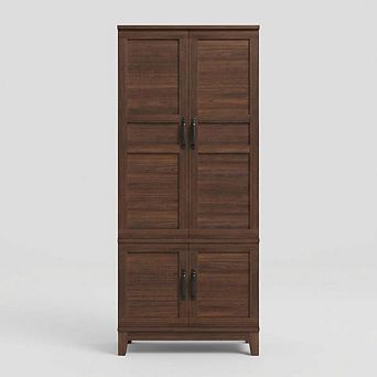 72" Wooden Armoire Wardrobe Closet with 4 Doors, Hanging Rod, 18 Adjustable Shelves for Bedroom