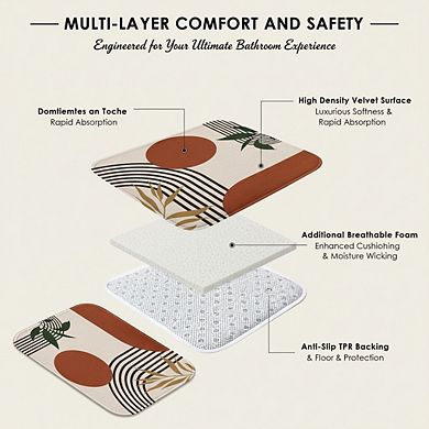 Boho Geometric Shower Curtain Set 4 Pcs with Lid Cover & Non-Slip Rugs Modern Bathroom 12 Hooks