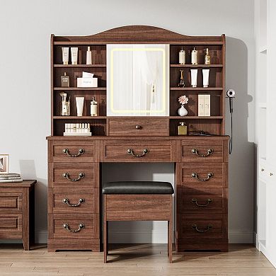 Makeup Vanity Desk with Mirror, Vanity Table with Chair, Vanity Desk with 10 Drawers for Bedroom