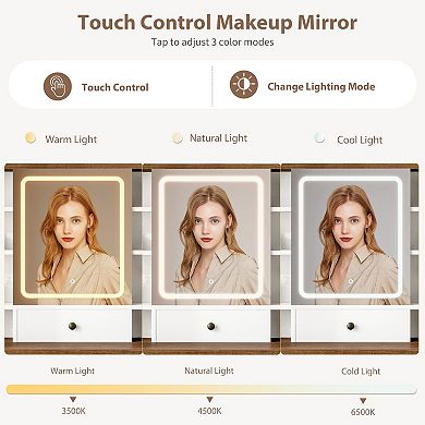 Makeup Vanity Desk with Mirror, Vanity Table with Chair, Vanity Desk with 10 Drawers for Bedroom