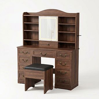 Makeup Vanity Desk with Mirror, Vanity Table with Chair, Vanity Desk with 10 Drawers for Bedroom