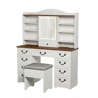 Makeup Vanity Desk with Mirror, Vanity Table with Chair, Vanity Desk with 10 Drawers for Bedroom
