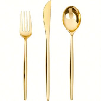 Gold Plastic Cutlery Set, 160 Pcs, Elegant White Gold, Perfect for Parties